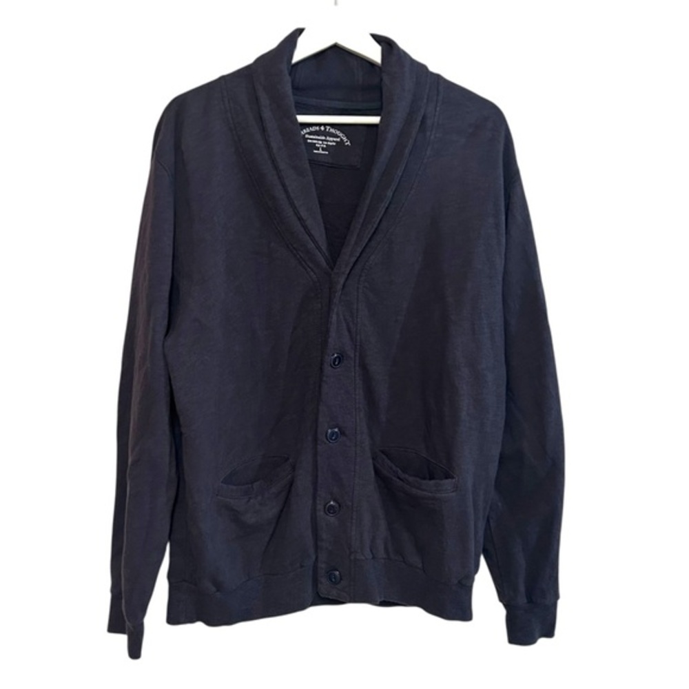 Threads for thought XL shawl collar button cardigan cotton navy preppy organic